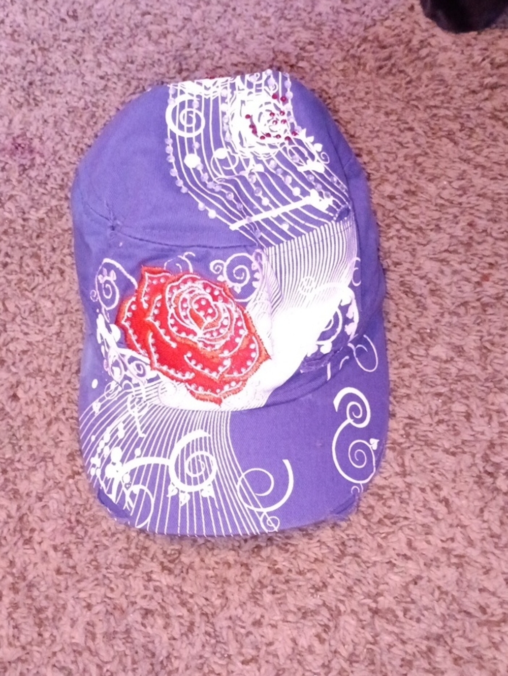 Kids Purple Floral Embroidered Cap by
